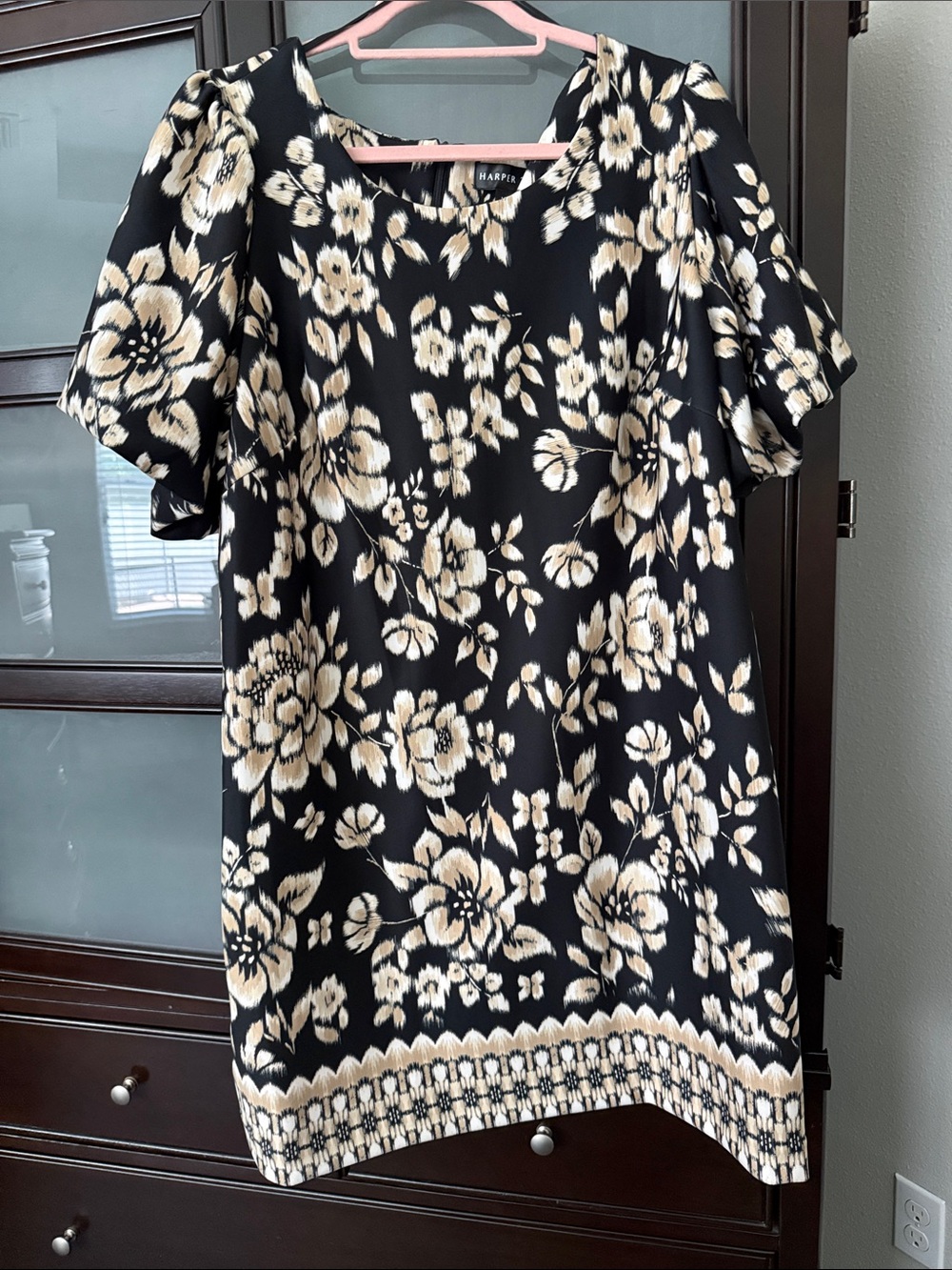 Harper Black and Cream Floral Midi Shift Dress
